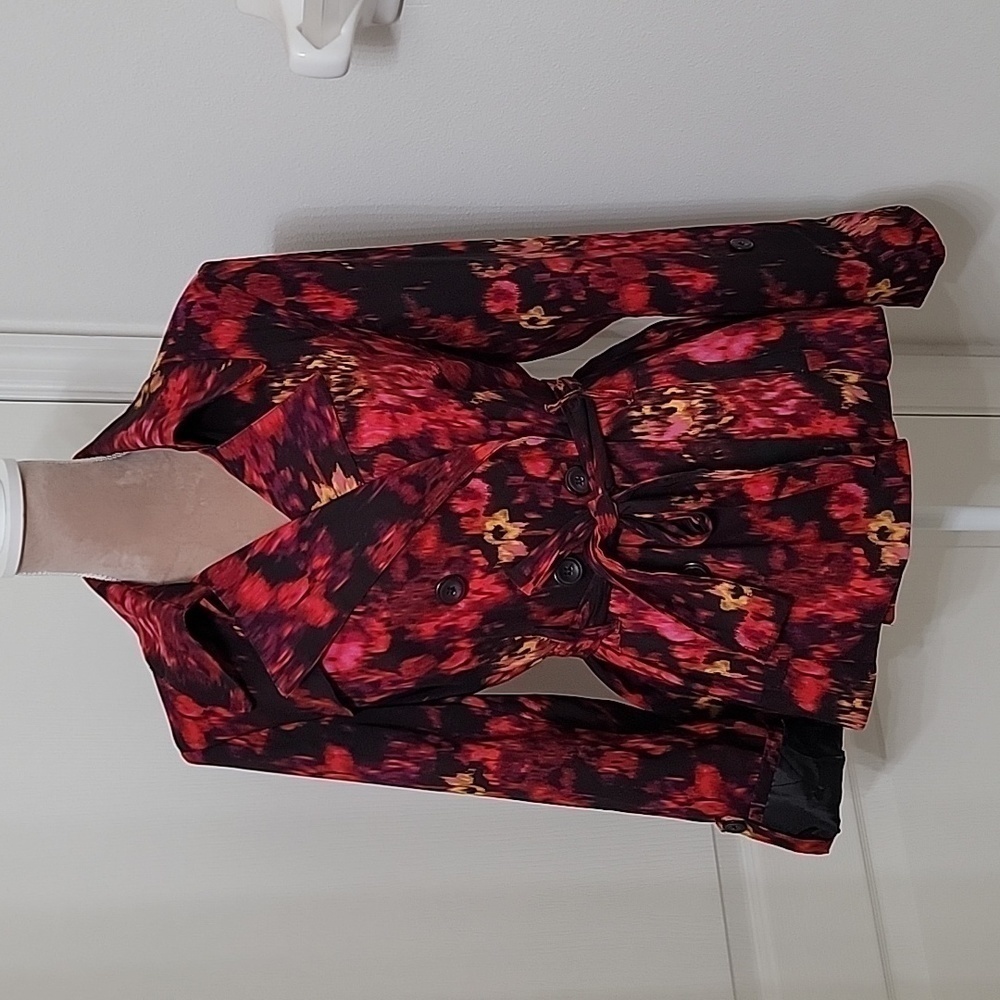 NY Collection, Size L, Multicolor Floral Double Breasted Jacket, Belted, EUC!